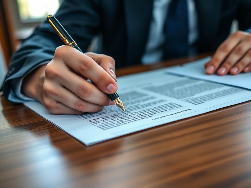 A businessperson signing a contract, representing surety and license bonds