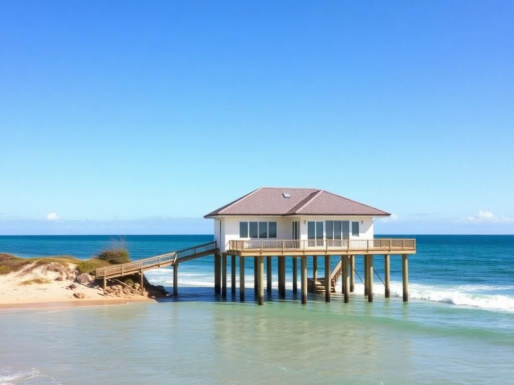 A coastal beach house on stilts, representing coastal homeowners insurance