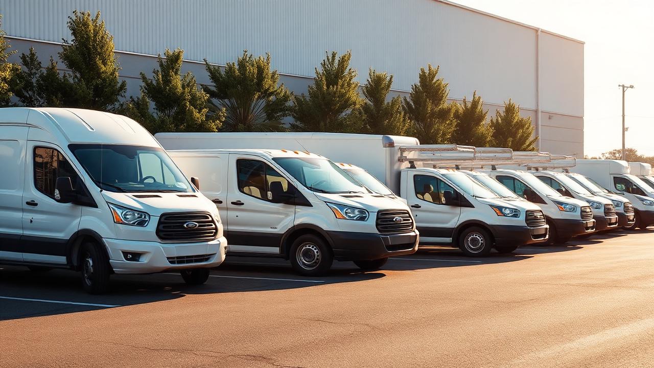 A fleet of commercial delivery vans, representing commercial auto insurance