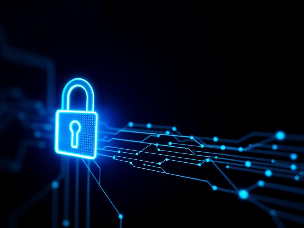 Glowing digital padlock over a network, representing cyber liability coverage