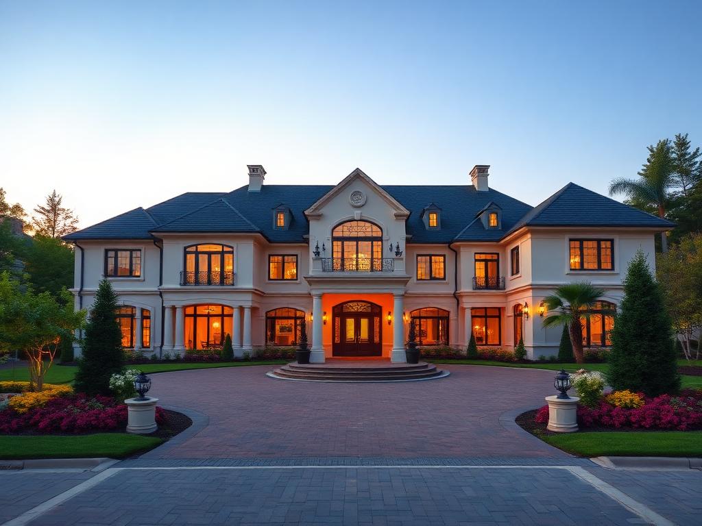A luxury estate at dusk, representing high-value home insurance