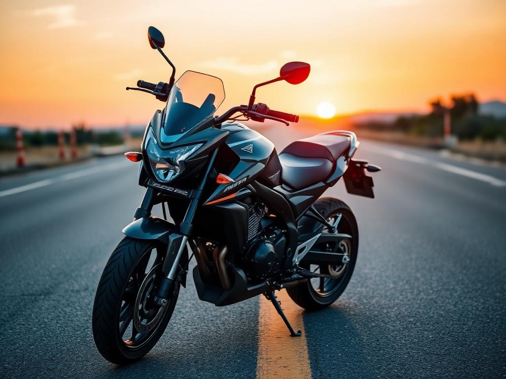 A motorcycle on an open road, representing motorcycle insurance